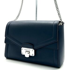 Michael Kors Kinsley leather Medium shoulder Flap Crossbody Bag Navy Blue